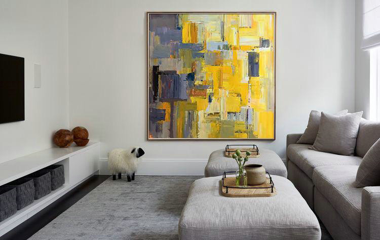 Large Abstract Art,Oversized Palette Knife Painting Contemporary Art On Canvas,Hand-Painted Contemporary Art,Yellow,Gray Violet,Brown,Taupe.etc